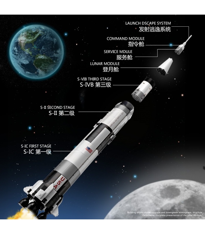 PANGU PG13002 Apollo Saturn V 로켓 빌딩 벽돌 장난감 세트