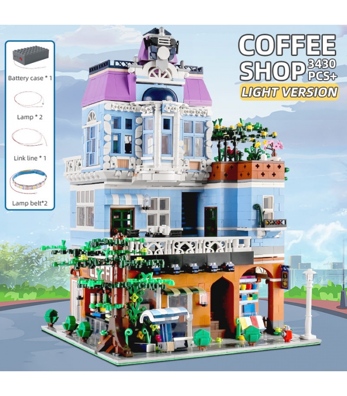 MOULD KING 16004 Coffee Shop with LED Lights Building Blocks Toy Set