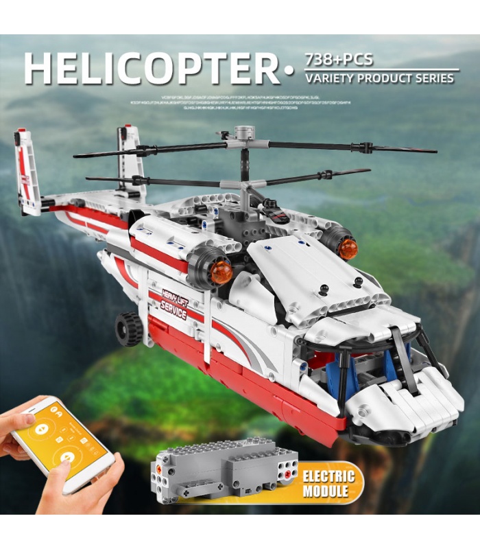 MOLD KING 15012 Heavy Lift Coaxial Transporte Helicóptero RC Building Blocks Toy Set