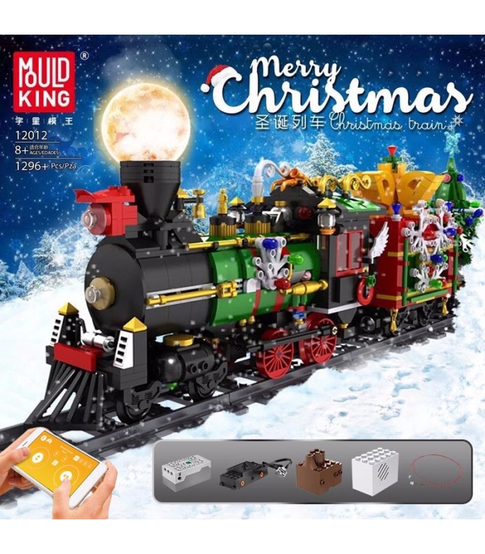 MOULD KING 12012 Série de Noël Ensemble de blocs de construction de train électrique à vapeur