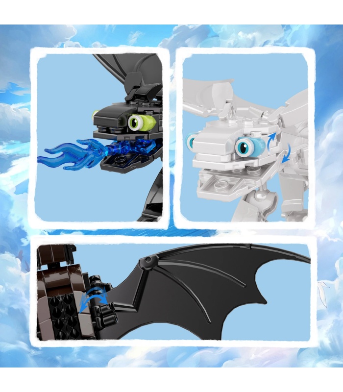 Juego de bloques de construcción de juguetes personalizados F-C10011 de Toothless y Light Fury