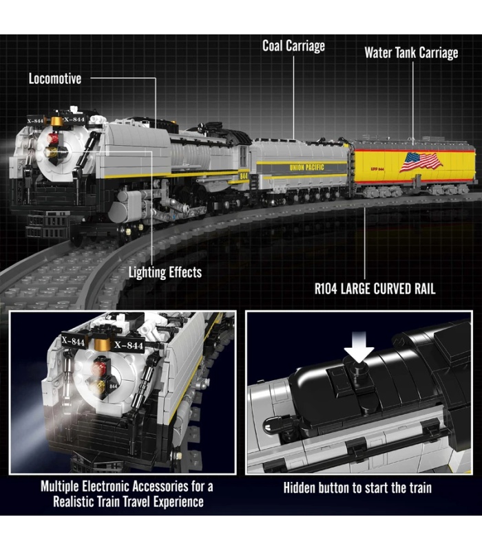 MOULD KING 12031 Union Pacific 844 증기 기관차 빌딩 블록 장난감 세트