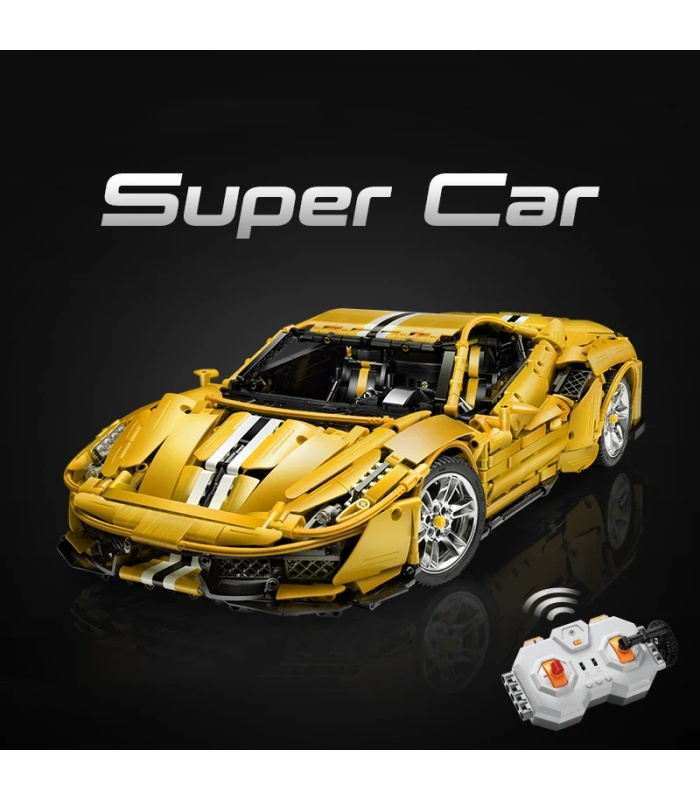 CaDA C61057 Italian Yellow 488 Pista Supercar Remote Control Building Blocks Toy Set