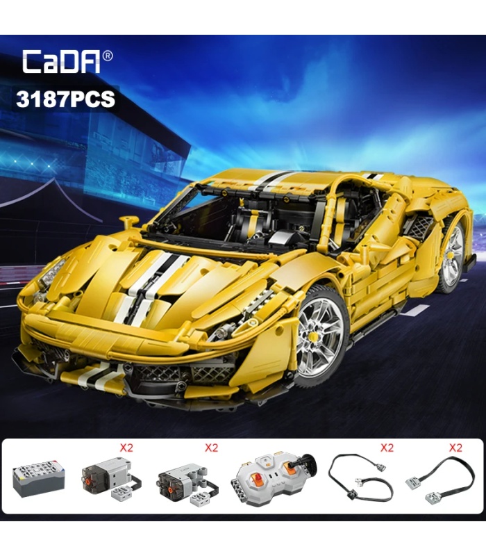 Juego de bloques de construcción de juguete con control remoto CaDA C61057 Supercar Pista 488 de color amarillo italiano