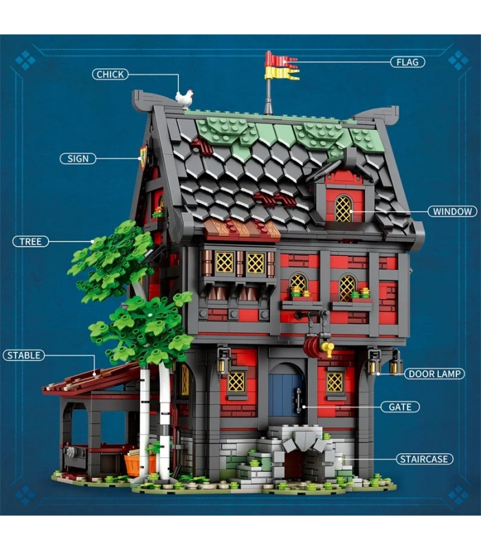 REOBRIX 66017 Mittelalterliche Taverne Das Crusader Inn Bausteine Spielzeugset