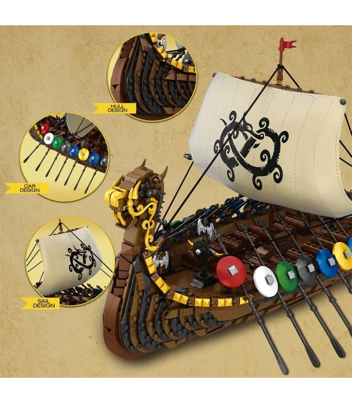 REOBRIX 66101 Ensemble de jouets de construction de drakkars Viking Penteconter