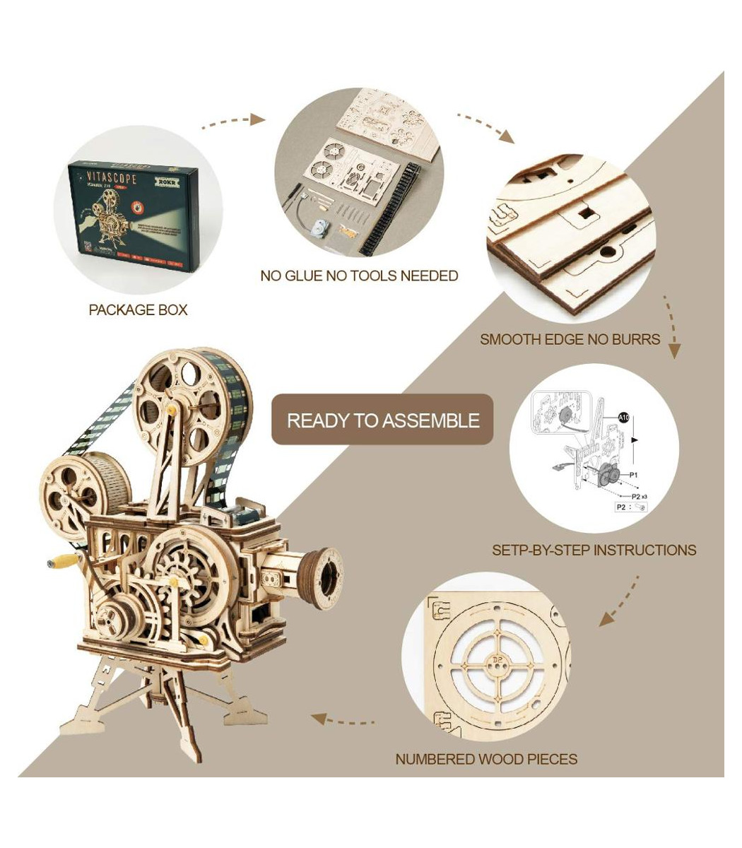 ROKR Jouet pistolet en bois bricolage puzzle 3D Kits de