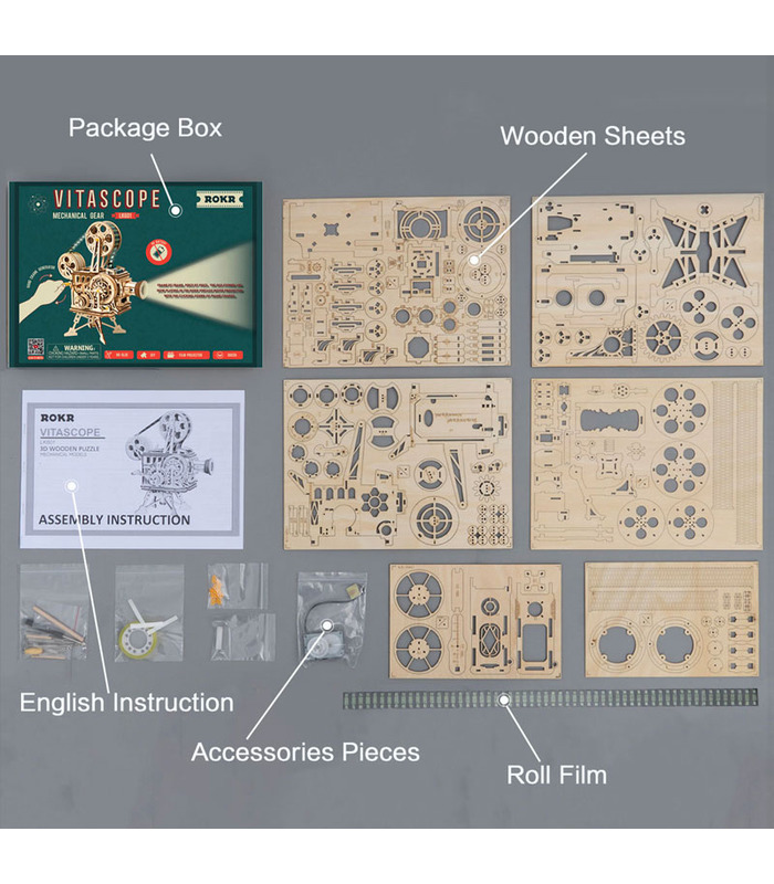 ROKR3Dパズル映画のプロジェクター Vitascope木造建築物の玩具キット