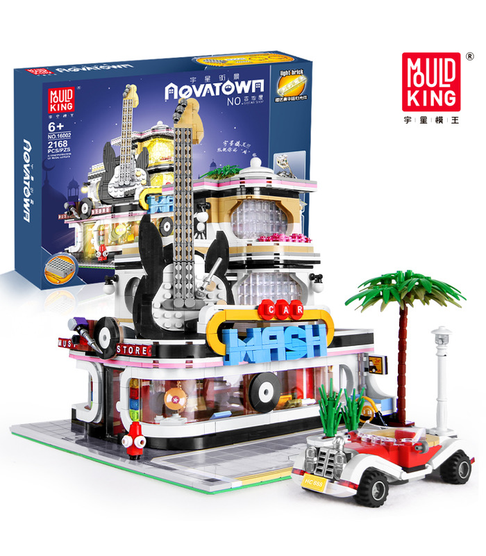 MOULD KING 16002 Guitar Shop Nova Town with LED Lights Building Blocks Toy Set