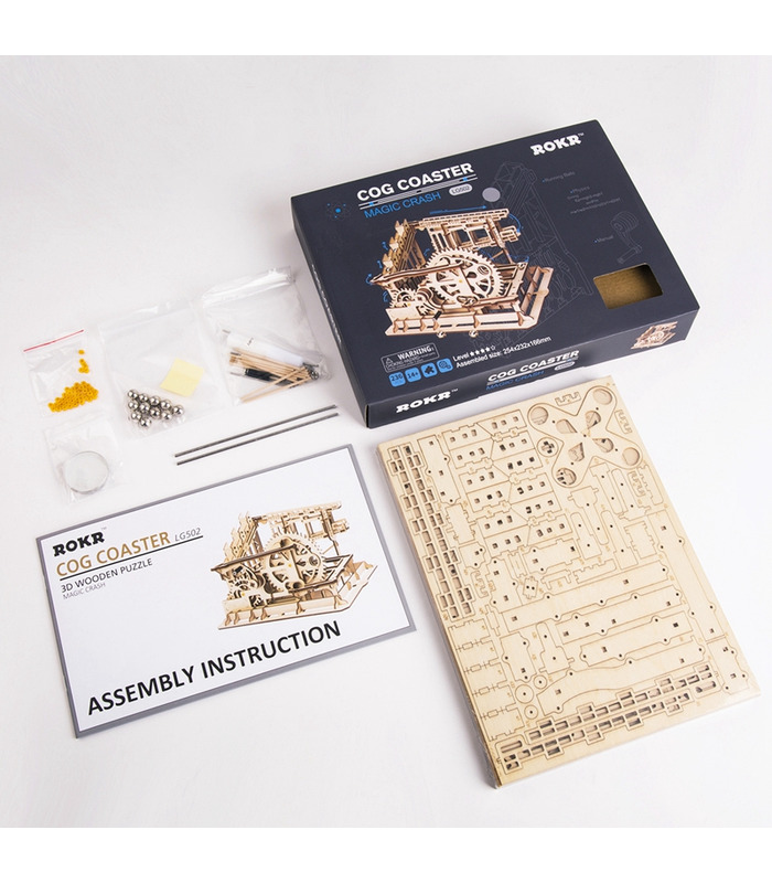 ROKR Hand Cranked Marble Drive Wooden Model Kit Assembly 3D Wooden Puzzle  Mechanical Model Kit with Balls for Teens and Adults (Water Wheel Coasters)