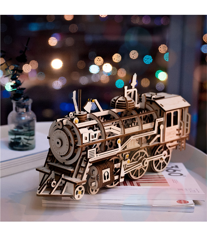 ROKR 3D Puzzle Lokomotive Mechanische Zahnräder Holzbauspielzeug-Kit