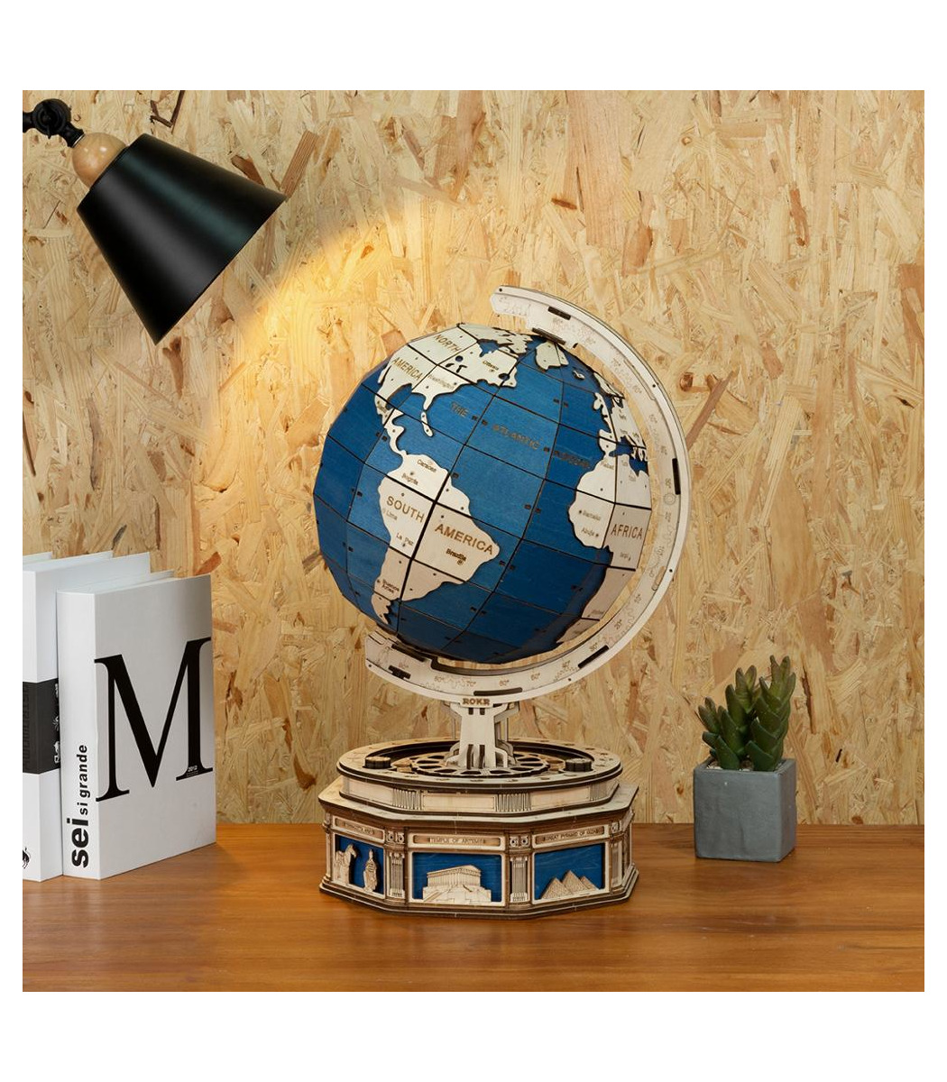 ROKR 3D Puzzle Rotatable 3D Globe Wooden Building Toy Kit 