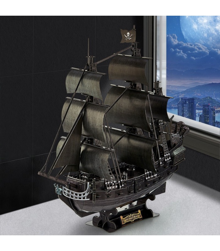 Rompecabezas 3D Cubicfun de Gran tamaño Queen Anne's Revenge Velero L522h Con Luces LED Modelo