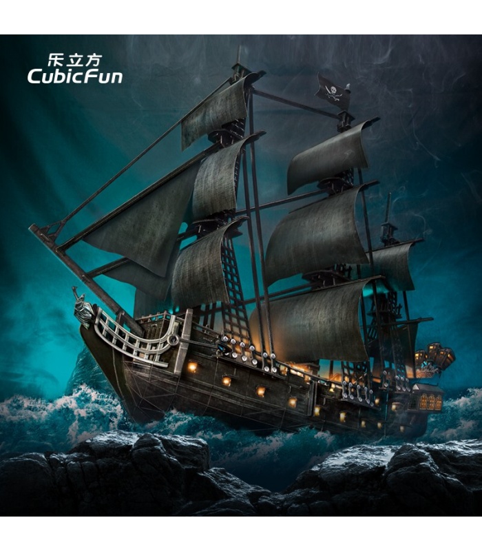 Rompecabezas 3D Cubicfun de Gran tamaño Queen Anne's Revenge Velero L522h Con Luces LED Modelo