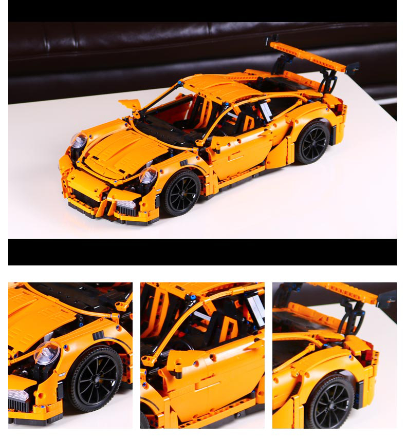 Custom White Porsche 911 GT3 RS Technic Building Bricks Set 