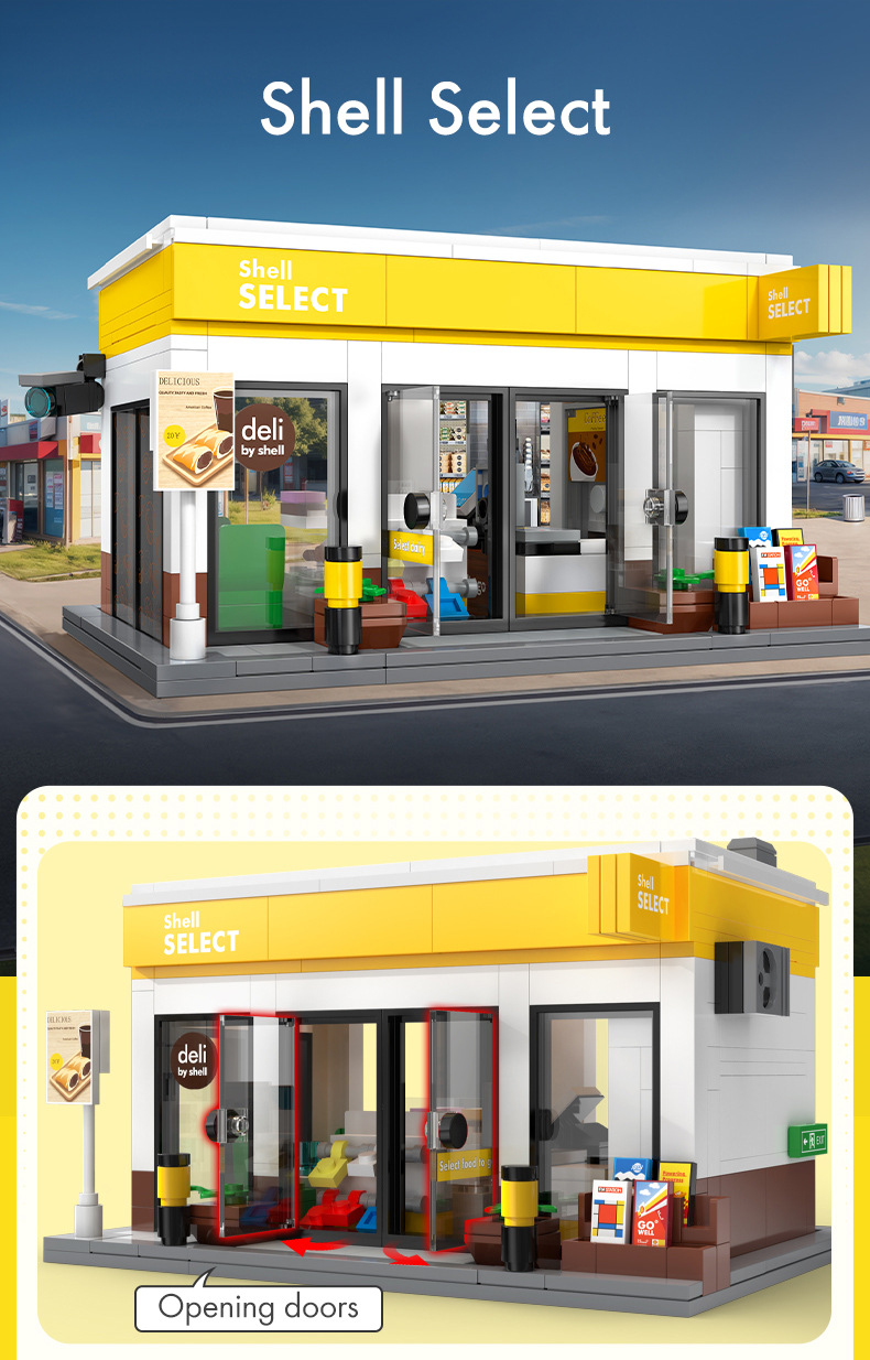 Juego de bloques de construcción de juguete de tienda de conveniencia Shell Cada C66027