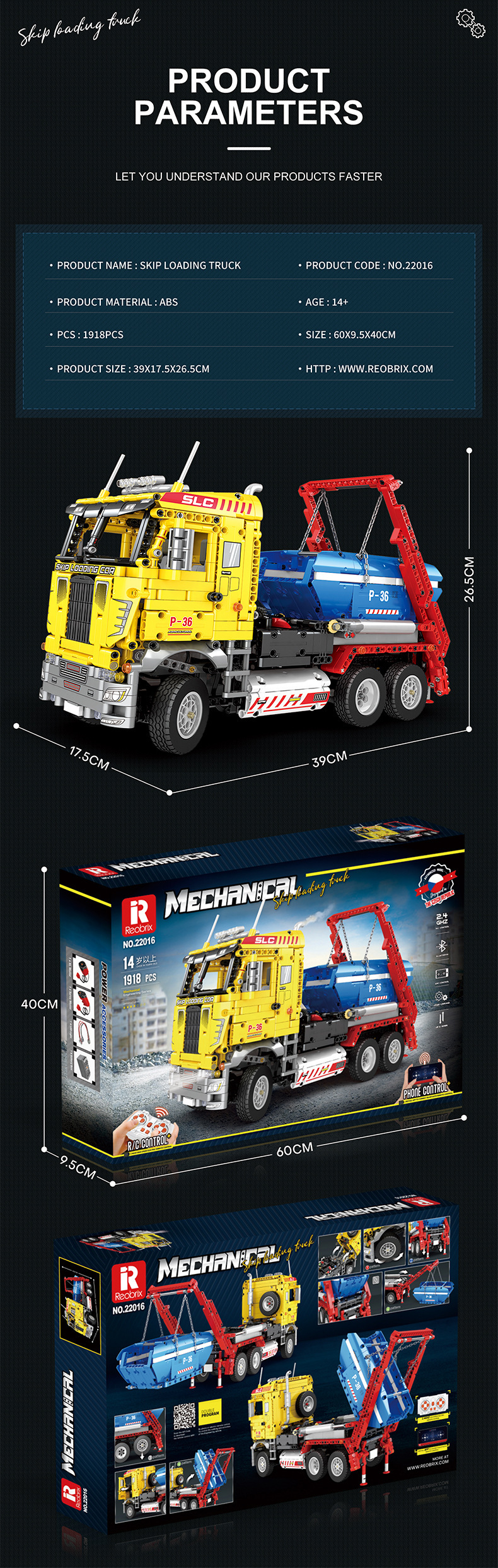 Reobrix 22016 Schiffsverladewagen Ferngesteuertes Baustein-Spielzeugset