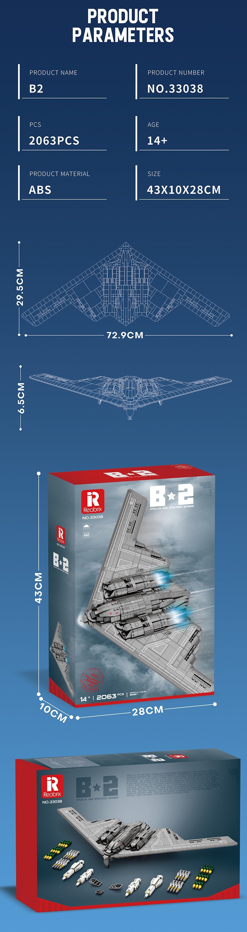 Reobrix 33038 Northrop B2 Bomber Bausteine Spielzeugset