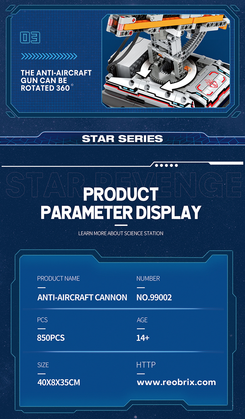 Reobrix 99002 Juego de juguetes de bloques de construcción con control remoto de cañón antiaéreo