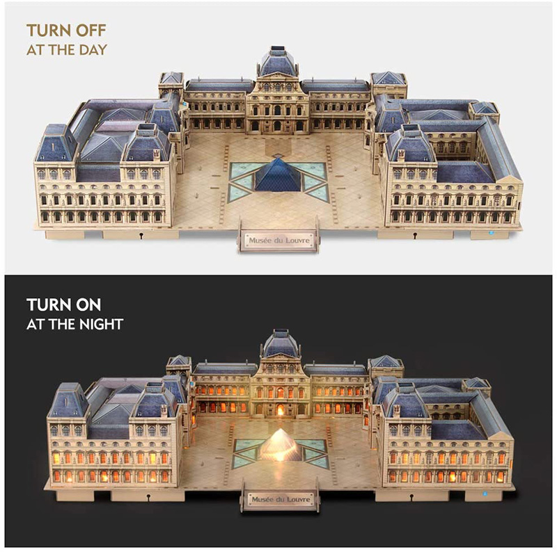 CubicFun 3D Puzzle The Louvre L517h With LED Lights Model Building Kits 